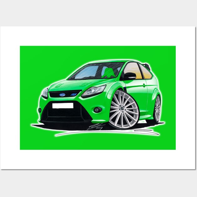 Ford Focus (Mk2) RS Green Caricature Car Art Wall Art by y30man5